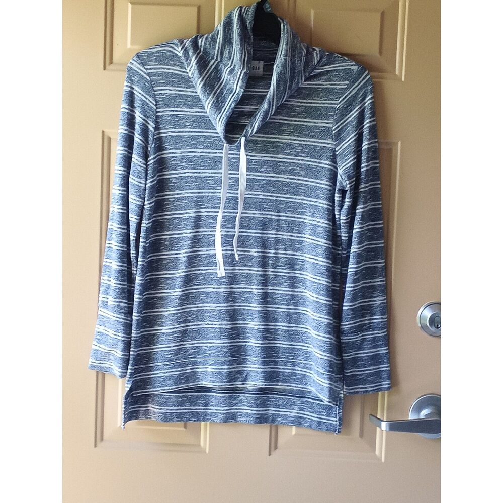 Olive & Oak Blue Space Dye Striped Cowl Neck Hoodie Tunic Medium